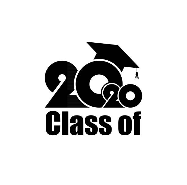 stockillustraties, clipart, cartoons en iconen met klasse van 2020 met graduation cap. vlak eenvoudig ontwerp op witte achtergrond - flat cap