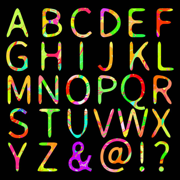 istock Vector set of English Alphabet. Cute colorful alphabet with watercolor hand drawn pattern and texture font. Capital ABC. Lowercase and uppercase letters with punctuation. Illustration 1207009679