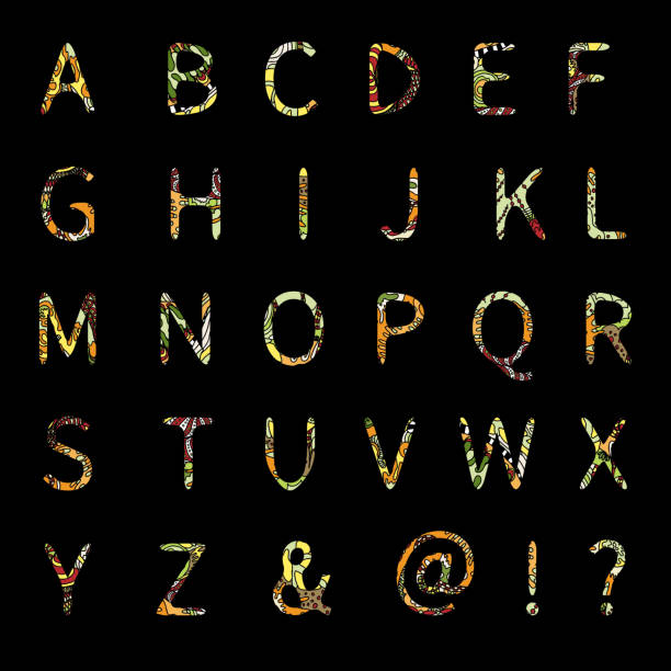 istock Vector set of English Alphabet. Cute colorful alphabet with watercolor hand drawn pattern and texture font. Capital ABC. Lowercase and uppercase letters with punctuation. Illustration 1207009686