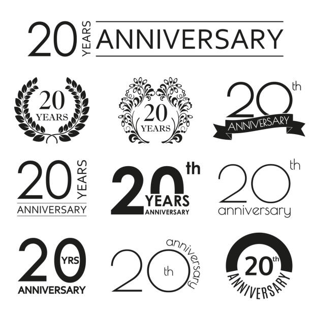 20 jahre jubiläum icon set. 20- jubiläum feier logo. design-elemente für geburtstag, einladung, hochzeitsjubiläum. vektor-illustration. - 5087 stock-grafiken, -clipart, -cartoons und -symbole