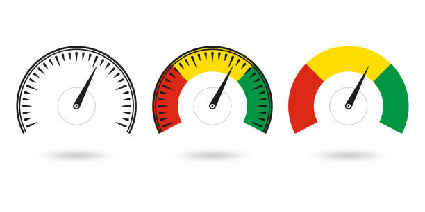 ilustrações de stock, clip art, desenhos animados e ícones de speedometer icon set. gauge and rpm meter logo. vector illustration. - speedometer odometer car rpm