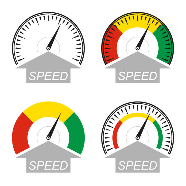 ilustrações de stock, clip art, desenhos animados e ícones de speedometer icon set. speed symbol. gauge and rpm meter logo. vector illustration. - speedometer odometer car rpm