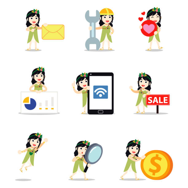Set character of woman mother earth wearing a beautiful green color. Set character of woman mother earth wearing a beautiful green color. Vector illustration with coin, envelope, love, mobile superhero environment women green color stock illustrations