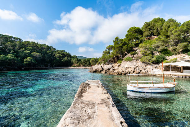 Cala Mastella beach, Ibiza. Cala Mastella beach in the east of Ibiza, Spain. ibiza island stock pictures, royalty-free photos & images