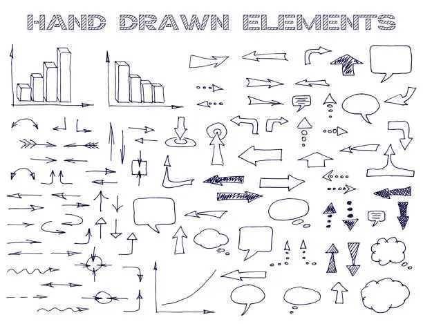 Vector illustration of Set of  hand drawn arrows, diagram, speech bubble blocks and etc. Vector