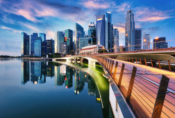 istock Singapore city skyline at sunset  with bridge 1207014774