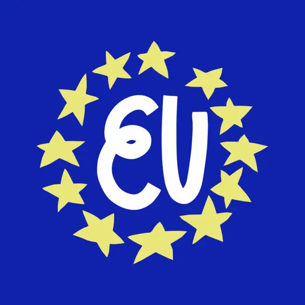 Vector illustration of European Union flag with the word EU