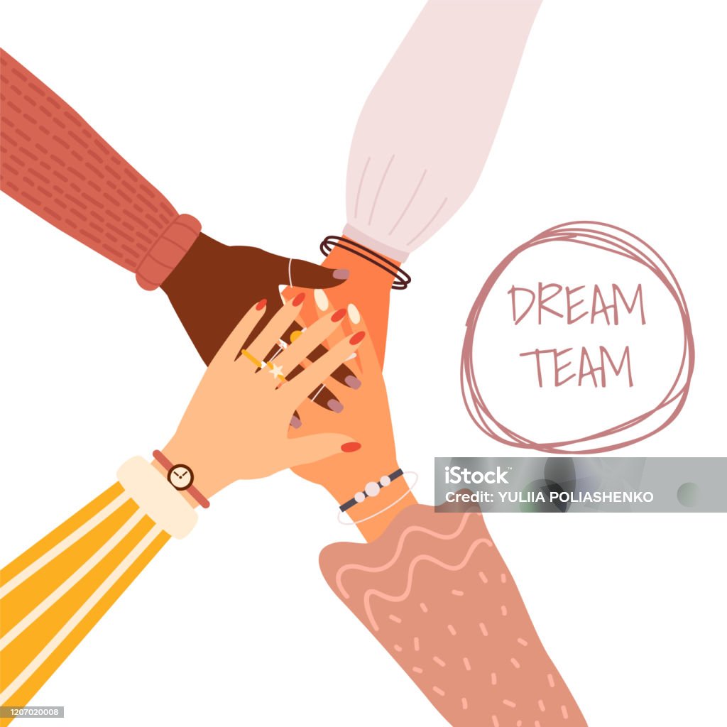 Concept Of Team Work Friends With Stack Of Hands Showing Unity And Teamwork  Top View People Putting Their Hands Together Flat Cartoon Vector  Illustration Stock Illustration - Download Image Now - iStock