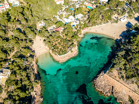 Cala Gracio and Gracioneta beaches in the west of Ibiza. Spain.
