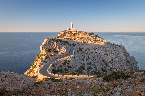 Lighthouse of Cap de Formentor in the northeast of the balearic island of Majorca (Mallorca) around sunset