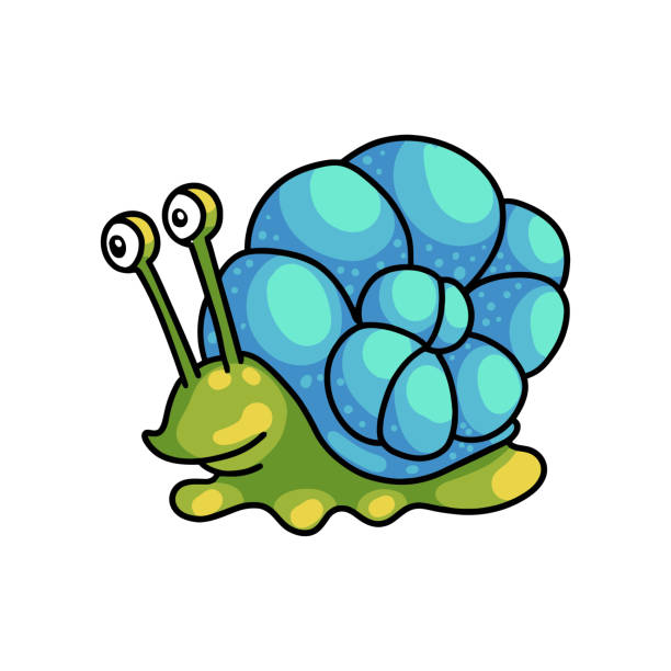 Smiling Cute Green Snail With Colorful Blue Shell Stock Illustration -  Download Image Now - Animal, Blue, Clip Art - iStock