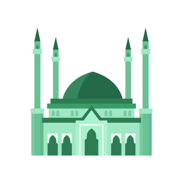 Mosque building green color vector illustration. Vector illustration on white background Mosque building green color vector illustration isolated on white. Concept or islam and muslim, mosque building with dome, religious architecture. religious institutions stock illustrations