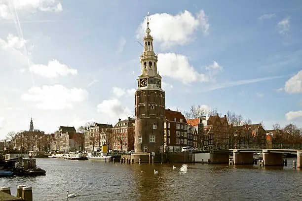 Amsterdam citycenter with the Montelbaanstower in the Netherlands