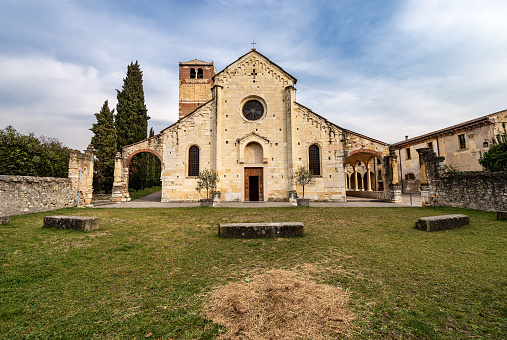 Ancient parish Church of San Floriano in Romanesque style (XII - XVIII century), in the small town of San Pietro in Cariano near Verona, Valpolicella, Veneto, Italy, Europe