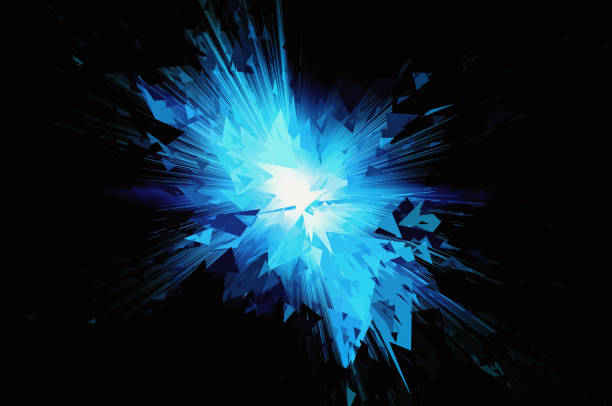 burst of blue broken crystal stock photo