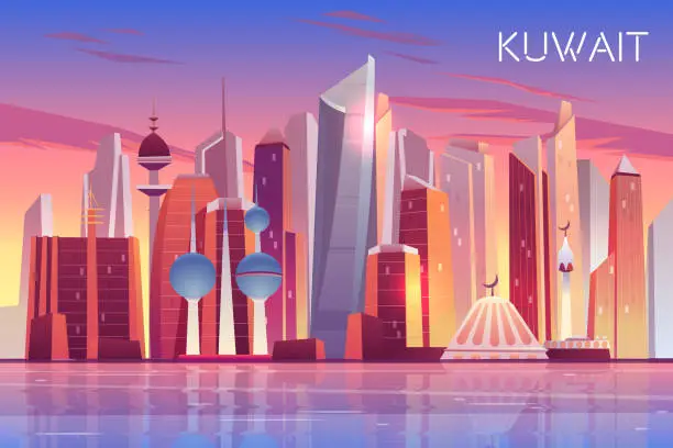 Vector illustration of Kuwait city skyline. Modern arab state cityscape