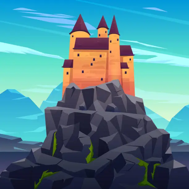 Vector illustration of Medieval ruler castle in mountains cartoon vector