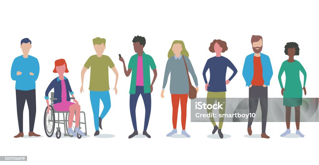 Young adults or students Flat style Vector Illustration, set of diverse Young adult or student characters. People stock vector