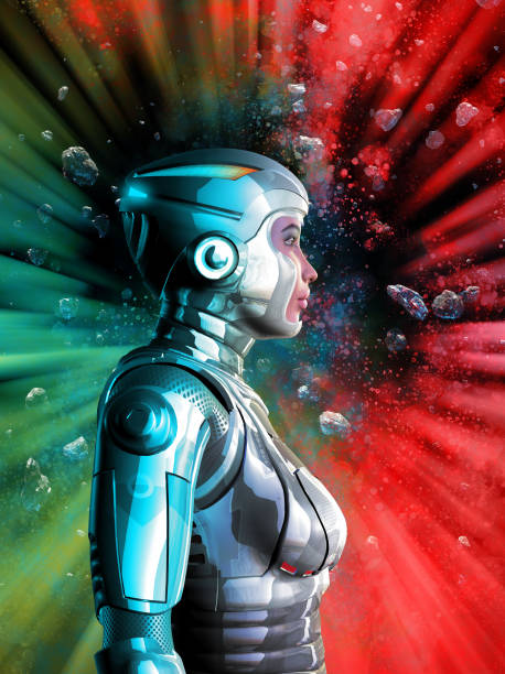 istock Robotic woman in space, 3d illustration 1207036634