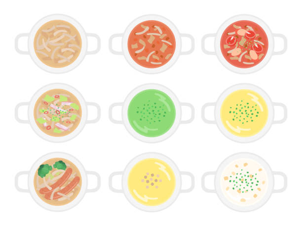 ilustraciones, imágenes clip art, dibujos animados e iconos de stock de ilustración de sopa - minestrone