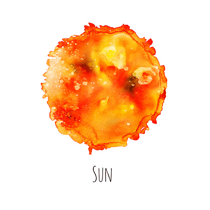 Sun. Watercolor illustration on white isolated background