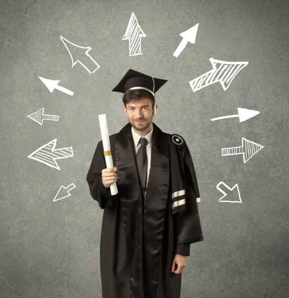 istock Young graduate student with hand drawn arrows 1207042520