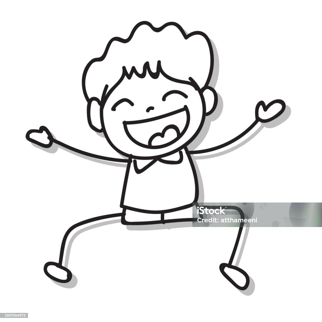 Hand Drawing Doodle Cartoon Character Happy Boy Happiness Abstract People  Vector Illustration For Kid Stock Illustration - Download Image Now - iStock