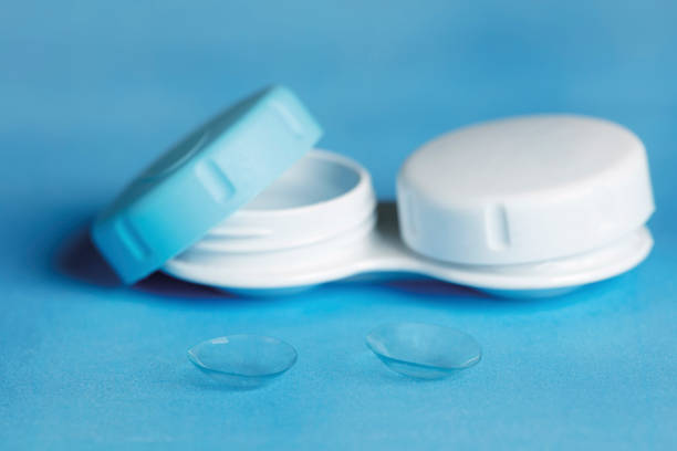 Contact lens case isolated on Blue