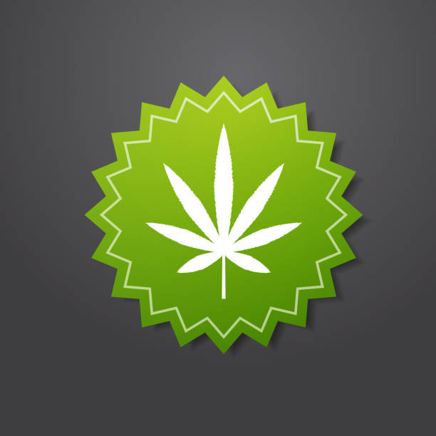 istock marijuana leaf sticker cbd oil label thc free icon hemp extract emblem ganja cannabis weed badge logo design flat 1207048689