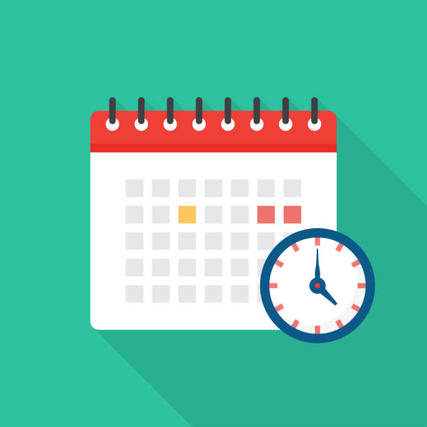 予定カレンダーフラットアイコンのデザイン - clock time alarm clock urgency点のイラスト素材／クリップアート素材／マンガ素材／アイコン素材