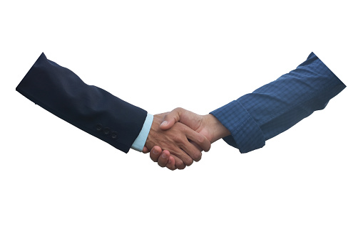 Close up shake hand business agreement concept white background