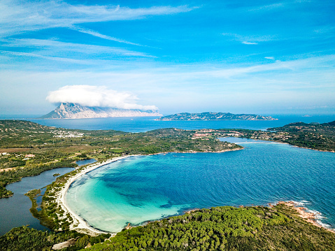 Vista aérea de Cala Brandinchi también llamada Tahití por su hermoso mar y playa de arena photo
