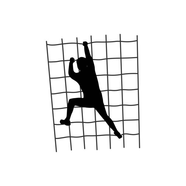 Silhouette of a man overcoming the obstacle. Black silhouette of a man overcoming the obstacle. Obstacle race symbol. Vector illustration. obstacle course stock illustrations
