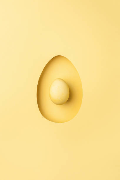 Pastel yellow color background with egg shaped hole