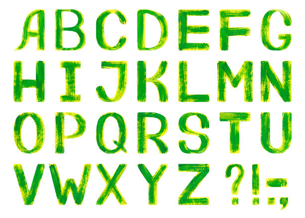 istock Latin alphabet with green letters. Hand-painted illustration. English alphabet. Isolated on white background. 1207054783