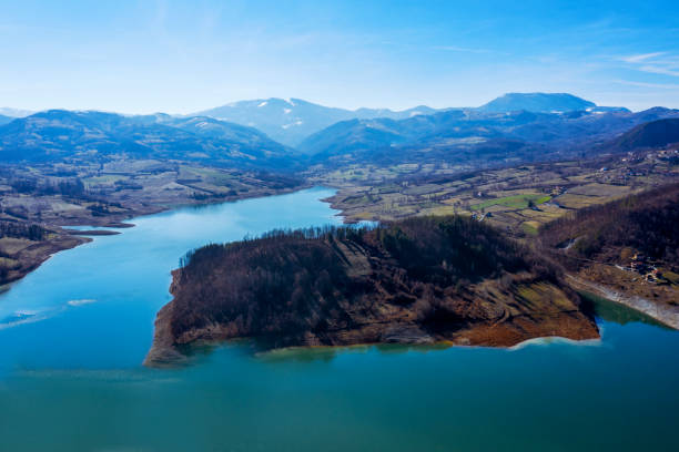 istock Aerial view on mountain lake 1207054805