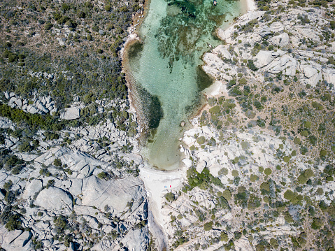 beautiful aerial view of cala napoletana and its coves, caprera, maddalena island, Sardinia