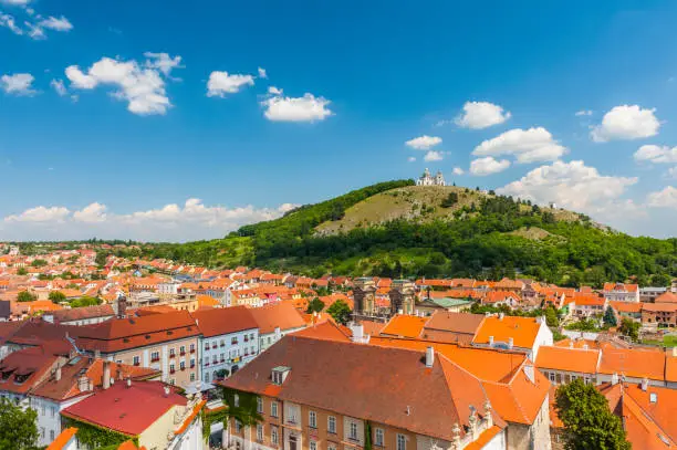 Beautiful town of Mikulov with a castle and Holy Hill. South Moravia, Czech Republic.