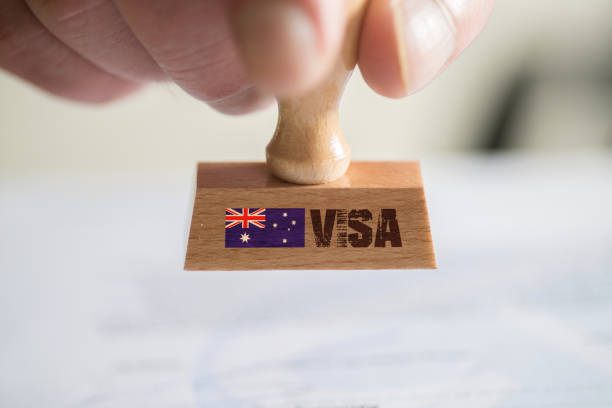 A stamp and visa for entry to Australia stock photo