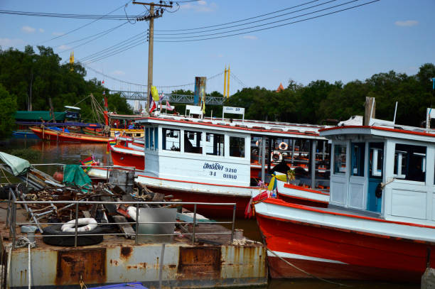 Ferry Boat at Paknam, Chao Phraya River stock photo