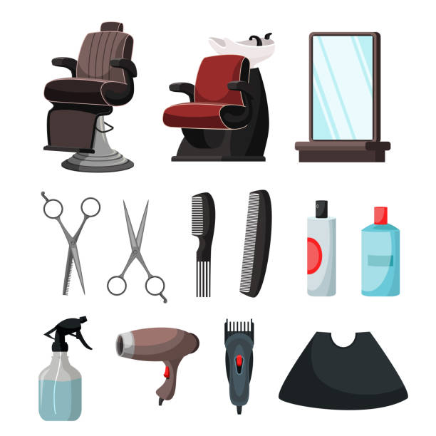 istock Barbershop equipments and accessories cartoon set 1207058920