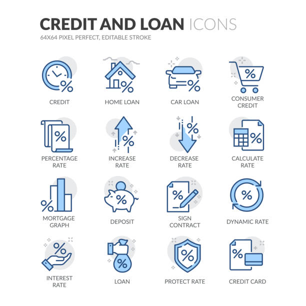 ikony kredytów liniowych i kredytów - house currency investment residential structure stock illustrations