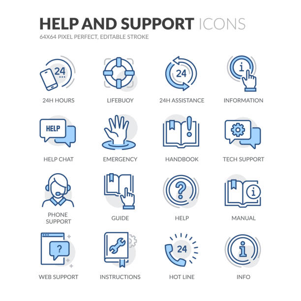 Line Help And Support Icons Simple Set of Help And Support Related Vector Line Icons. 
Contains such Icons as Handbook, Online Help, Tech Support and more.
Editable Stroke. 64x64 Pixel Perfect. contact book stock illustrations