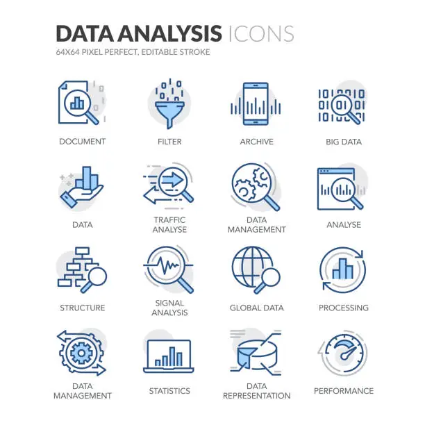 Vector illustration of Line Data Analysis Icons