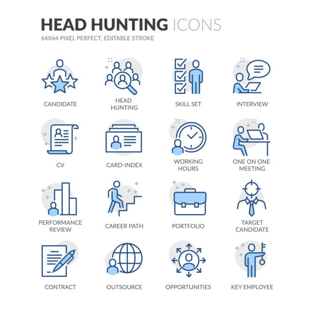 line head hunting icons - job search job employment issues occupation stock-grafiken, -clipart, -cartoons und -symbole