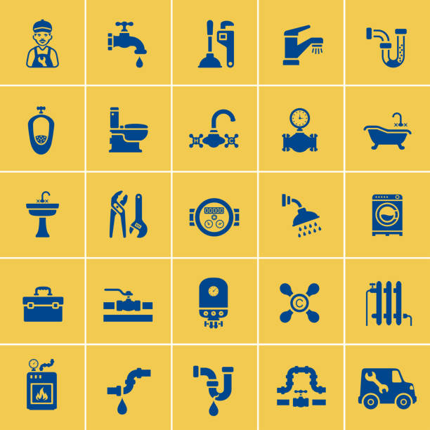 ikon layanan pipa ledeng - toilet perlengkapan rumah tangga yang terpasang ilustrasi ilustrasi stok