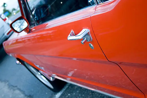 Photo of Side Door and Handle of Ford Classic Mustang Sports Car