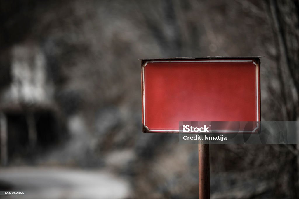 Red Environment. Sign Empty Red Sign In Spooky Village Environment Stock Photo - Download ...