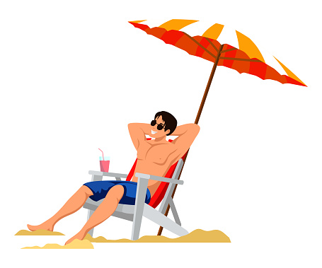 Seaside Vacation Flat Vector Illustration Man Relaxing On Beach Flat Color  Illustration Boy Under Beach Umbrella On Deck Chair Male At Sea Resort  Cartoon Character Stock Illustration - Download Image Now - iStock