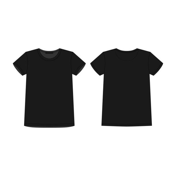 Technical sketch children's black t shirt. Kids t-shirt design template. Technical sketch children's black t shirt. Kids t-shirt design template. Front and back vector illustration. white t shirt silhouette stock illustrations